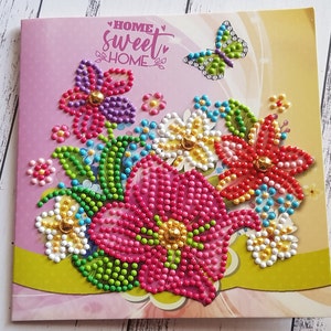 Pink Flower Luxury Diamond Art Card Diamond Painting Greeting Card Birthday Card Gift Card Thinking of You Get Well Soon Thank You Card