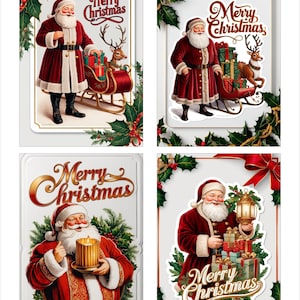 Vintage Merry Christmas Santa Junk Journal Ephemera Scrapbooking Card Toppers Journal Cards 8 stuks