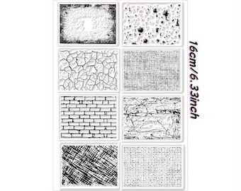Piastrelle con texture, tecniche miste, timbri trasparenti per scrapbooking, creazione di biglietti, timbri per junk journal