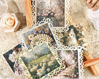 Conjunto de 20 peças de enfeites vintage com estampa floral em renda, pintura a óleo, para diários de arte, álbuns de recortes e confecção de cartões.