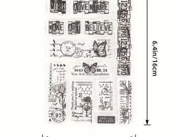 Text Word Floral Clear Stamps for Junk Journals Scrapbooking Card Making Planner Stamps Text Stamp Journal Supplies 16pcs