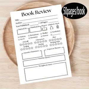 A6 svartvit bokrecensionsjournal anteckningsblock, present till bokälskare, skräpjournal för böcker, boknörd