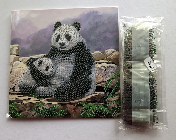 Animaux Panda Diamond Painting Art Kits, 5D DIY Diamond Painting Artisanat Kit Complet, Diamant Painting Kit Enfants Noël Diamant Strass Point de Croix Cristal Painting pour Murale Décor 25x25cm H-92