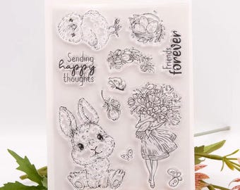 Easter Bunny Clear Journal Stamps: Spring Scrapbooking Set