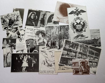 Paquete de efímeras de papel en blanco y negro, imágenes vintage en blanco y negro, inspiración para efímeras de papel, paquete de recortes, collage, decoupage, diarios basura