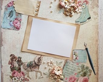 12 x 12 Handmade Premade Scrapbook Page Layouts Floral Shabby Chic Scrapbook Pages Keepsake Album Memories Premade Scrapbook Page