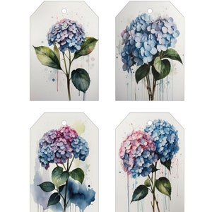 Junk diário efêmera floral hortênsia aquarela tags scrapbooking cartão toppers diário cartões colagem folha imprimíveis etiquetas 8 peças