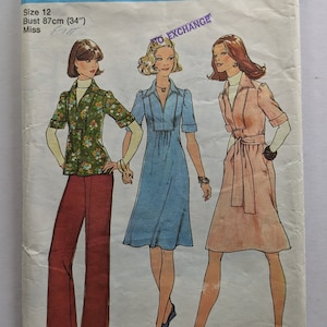 Simplicity 7049 Misses Dress Top Pants Size 12 Sewing Pattern Uncut Pattern Vintage Sewing Pattern 1970&#39;s Womens Fashion
