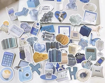 Blue Retro Coloured Stickers for Planners Travelers Notebooks Junk Journals Scrapbooking Glue Books Collage Card Making Papercrafts 49pcs