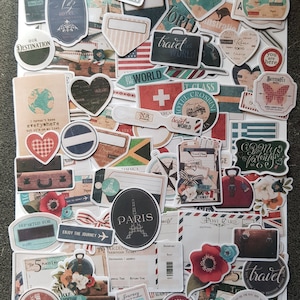 Vintage Travel Stickers, Retro Travel Stickers, Junk Journal Stickers, Junk Journal Supplies, Scrapbooking Supplies, Pack of 44 Stickers