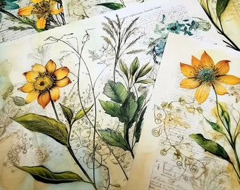 A5 Vintage Floral Book Page Ephemera: Junk Journal Supplies (16pcs)