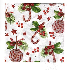 2pcs Paper Napkins for Decoupage Serviettes 33 x 33cm Christmas Candy Canes with Stars Napkins Decoupage Junk Journals Crafts Scrapbooking