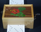 20 or 30 Note Hand Crank Paper Strip Music Box with Hawaii Flower inlay, DIY your Own Tune, Personalise or Customise Available