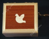 Handcrafted wooden music box with dove marquetry inlay and play selected tune from list, Perosnalise and customise available