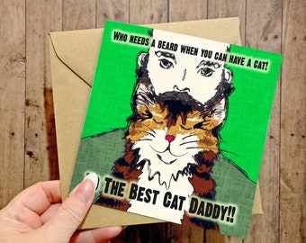 Father's Day/Birthday Card for Cat Daddy, Dad card from the cat. Cat card for cat lover with beard