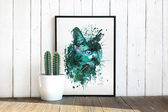 Black Cat Wall Art: Downloadable print, Watercolour Cat print, Mini Panther, Cat Portrait, Instant download