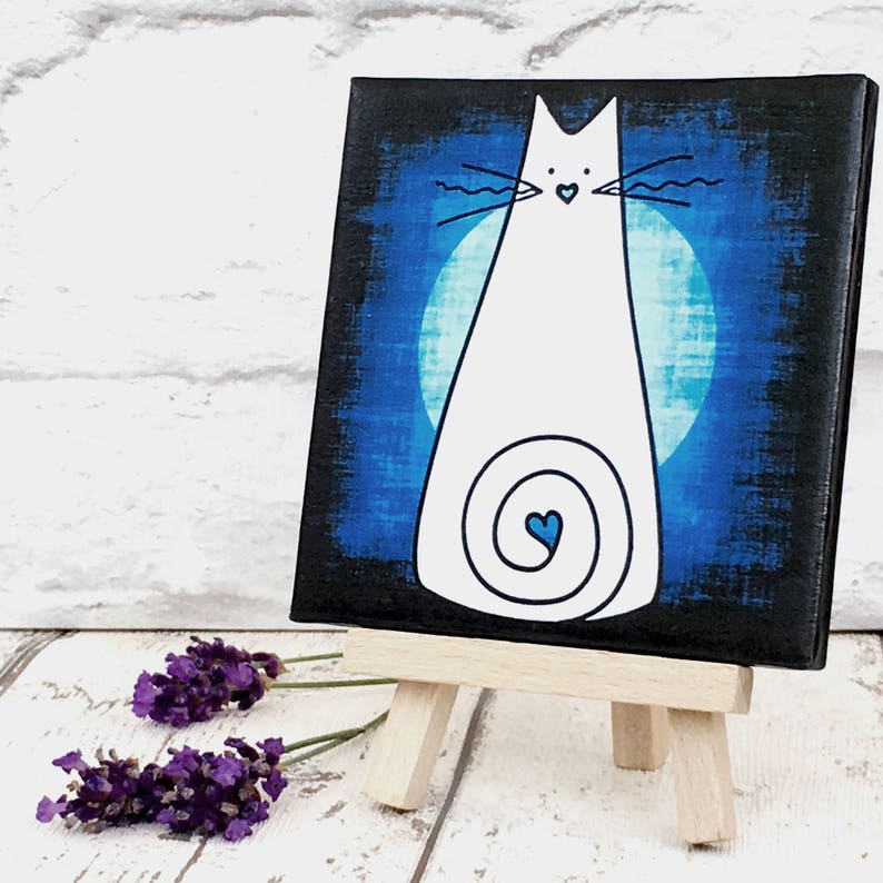 Colourful Cat Coaster Set: Cat Gifts, Ceramic Drink Coasters, Cat Home Decor, Housewarming, Gift for Cat Lover, White Cat, Gift for Women image 8