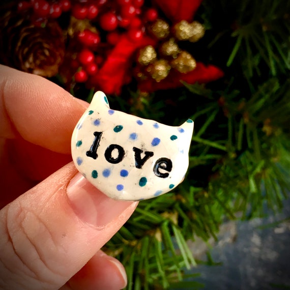 Cute Cat Lovers Ceramic Cat Face Brooch