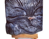 Sleeping Cat Art Tile; Handsculpted ceramic cat; Sculpted wall art; OOAK art; Relief wall tile; Art for Cat Lovers