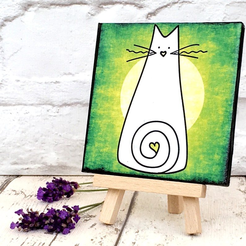 Colourful Cat Coaster Set: Cat Gifts, Ceramic Drink Coasters, Cat Home Decor, Housewarming, Gift for Cat Lover, White Cat, Gift for Women image 9