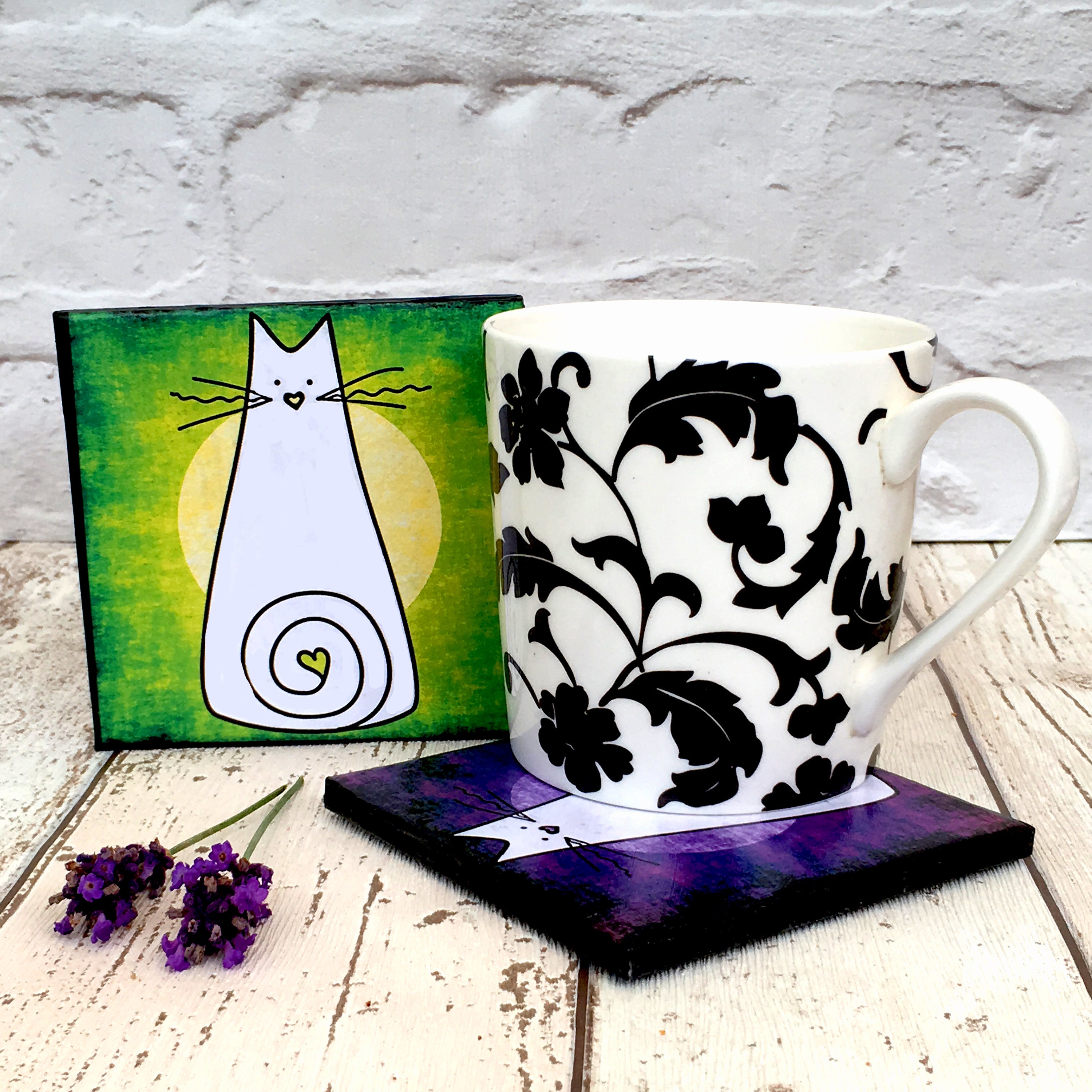 Colourful Cat Coaster Set Cat Gifts Ceramic Drink Coasters Etsy