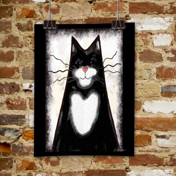 A4 Print Black and White Cat watercolour - unframed print