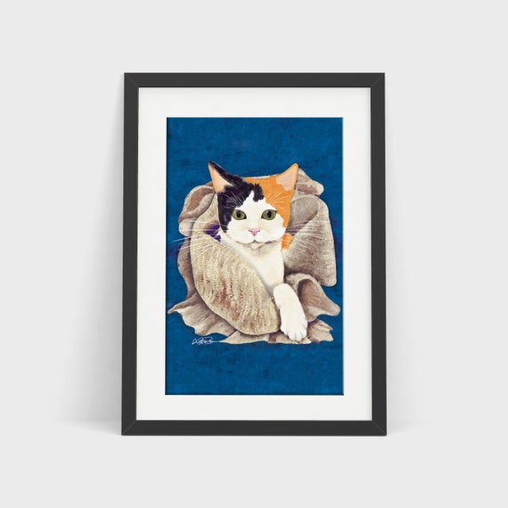 CAT PAINTING: Giclée art print. Calico cat portrait by UK cat artist. High quality, professionally printed, unframed wall art, various sizes
