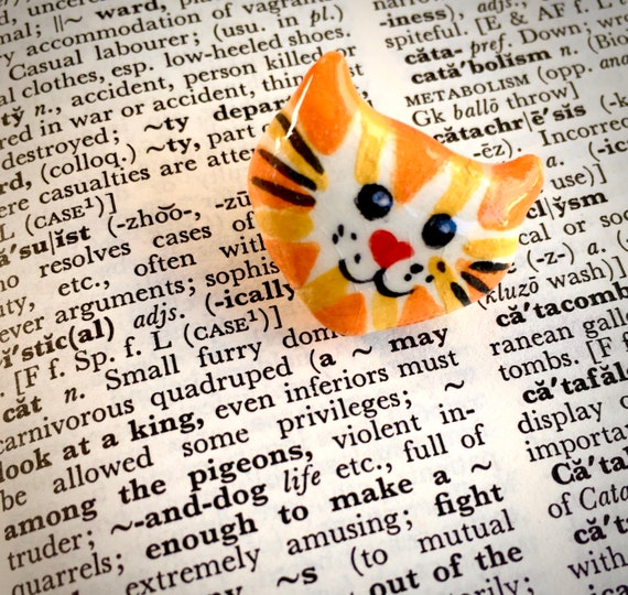 Cute Ginger Cat Ceramic Cat Face Pin