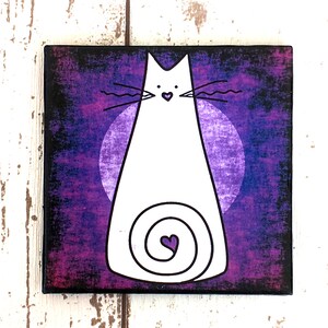 Colourful Cat Coaster Set: Cat Gifts, Ceramic Drink Coasters, Cat Home Decor, Housewarming, Gift for Cat Lover, White Cat, Gift for Women image 6