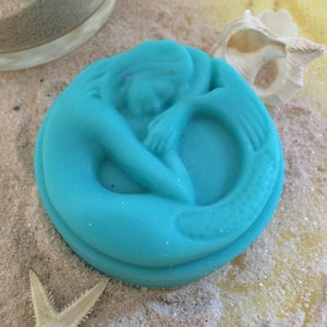 Mermaid (soap) curled in slumber awaiting you. A great guest size soap!
