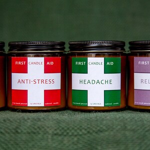Scented Candles Set, four soy gift candles, Anti Stress, Relaxation, Headache Relief and Happiness, hand poured for mom
