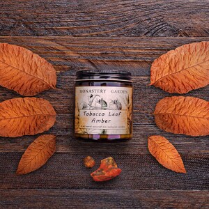 Natural Scented Soy TOBACCO LEAF & AMBER Vegan Candles, 4 oz, boyfriend gift, gift for him