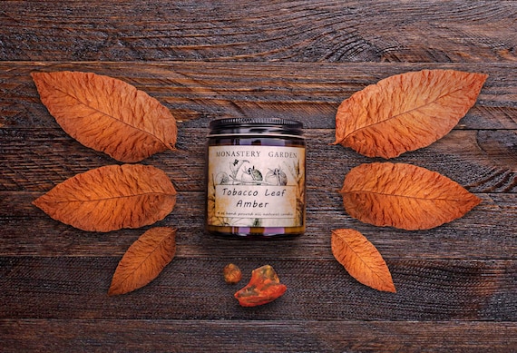 tobacco leaf candle Natural Scented Soy TOBACCO LEAF & AMBER Vegan Candles, 4 Oz, Boyfriend  Gift, Gift for Him