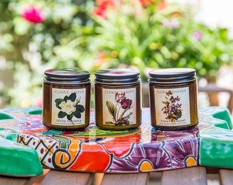 Set of three FLORAL Soy Candles, 4 oz soy candles, Gift for friend