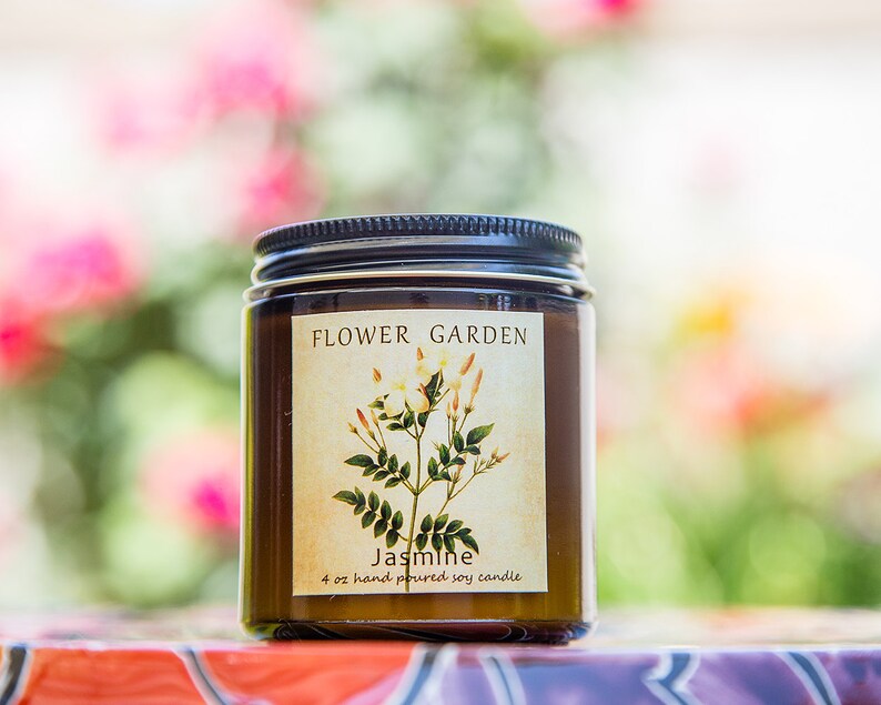 Girlfriend gift Floral Scented Soy Candle JASMINE, natural soy candles, mom gift, flower candle, 4 oz, Unique gift image 4