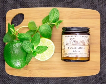 Soy Candle SWEET MINT LIME, Scented candle, natural candle, soy candles, vegan, 4 oz amber jar