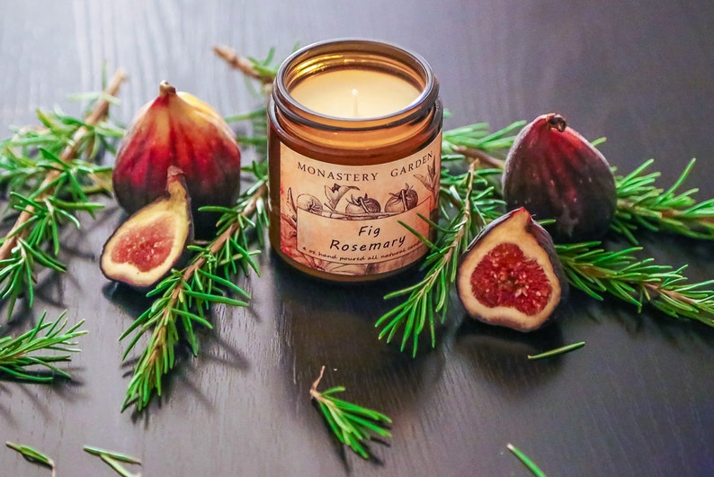 Scented Soy Candle, holiday candle, christmas stocking FIG ROSEMARY image 1