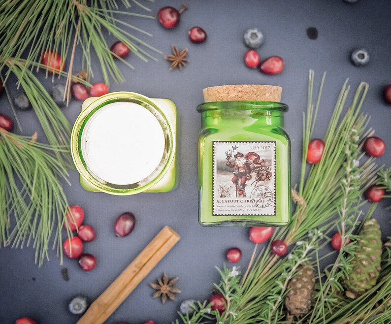 Scented Soy Candle, holiday candle, christmas stocking FIG ROSEMARY image 4