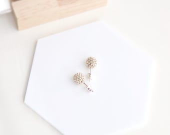 Small silver beaded ball stud earrings