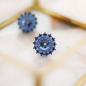 Dark blue Swarovski stud earrings / Beaded crystal earrings / Seed bead earrings with silver studs / Minimalist something blue earrings