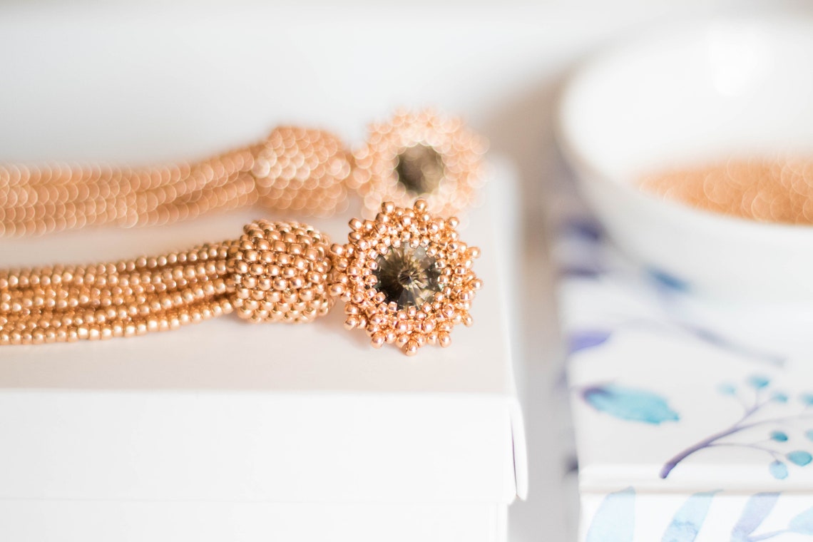 Rose Gold Tassel Earrings Gold Wedding Earrings Rose Gold Etsy