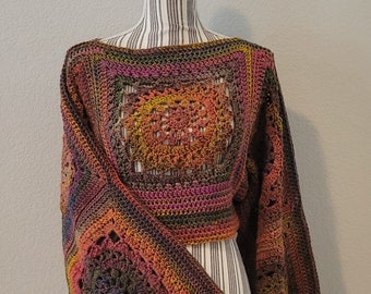 Halter, crop top, crochet, boho, hippie, bohemian, fairycore, patchwork, mori, cottagecore, shrug, handmade, beach wear, festival wear