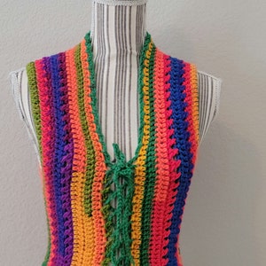 crochet vest, vest, handmade, fae, faer, OOAK, fairy, pixie, elven, festival wear, beach wear, boho, hippie, cottagecore, mori, pride