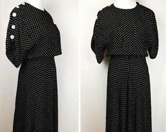 CLEARANCE *** Vintage Maggy London Rayon Black and White Polka Dot Dress