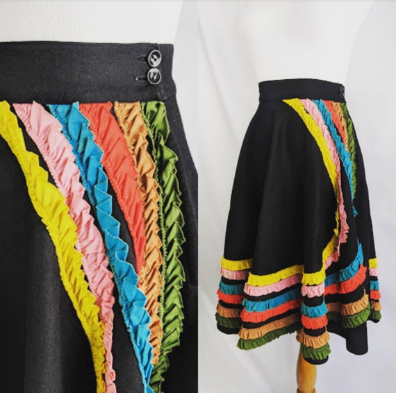 Incredible Vintage Colorful Ruffled Felt Full Circ