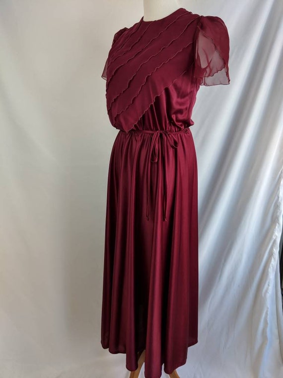 SALE *** Vintage Maroon Dress with Sheer Ruffle B… - image 8