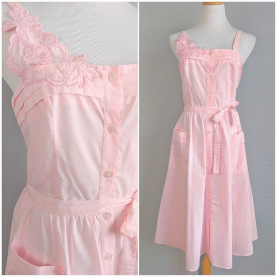 CLEARANCE *** Deadstock Pink Vintage Sundress wit… - image 2