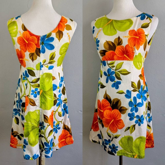 Vintage Ui-Maikai Barkcloth Hawaiian Tiki Dress