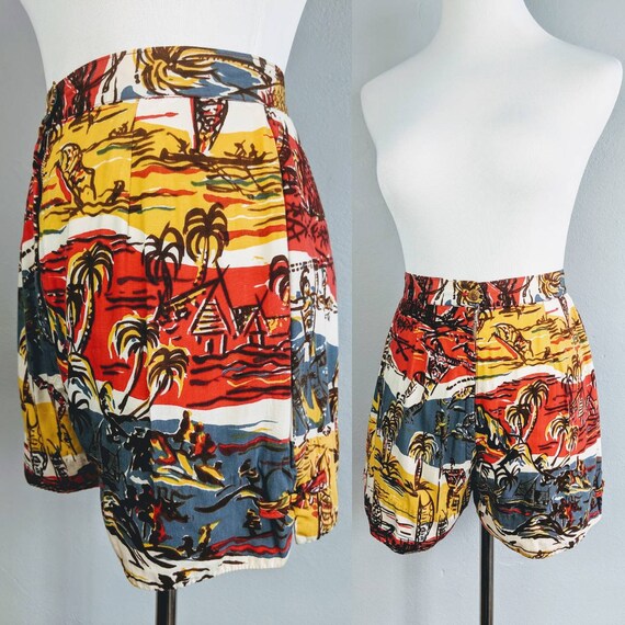 Incredible 50s Vintage Lauhala Novelty Print Hawai