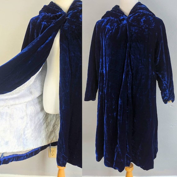 Amazing Blue Velvet Vintage Hooded Cape